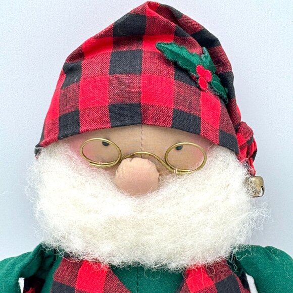 Overly Raker Bean Bag Sitting Santa Mantel Shelf Christmas Decor Red Plaid Bell - Picture 4 of 10